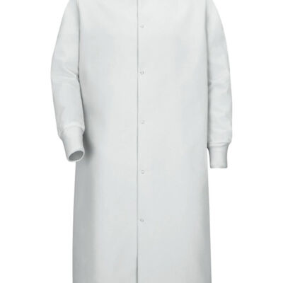 Gripper-Front Pocketless Butcher Coat With Knit Cuffs Thumbnail